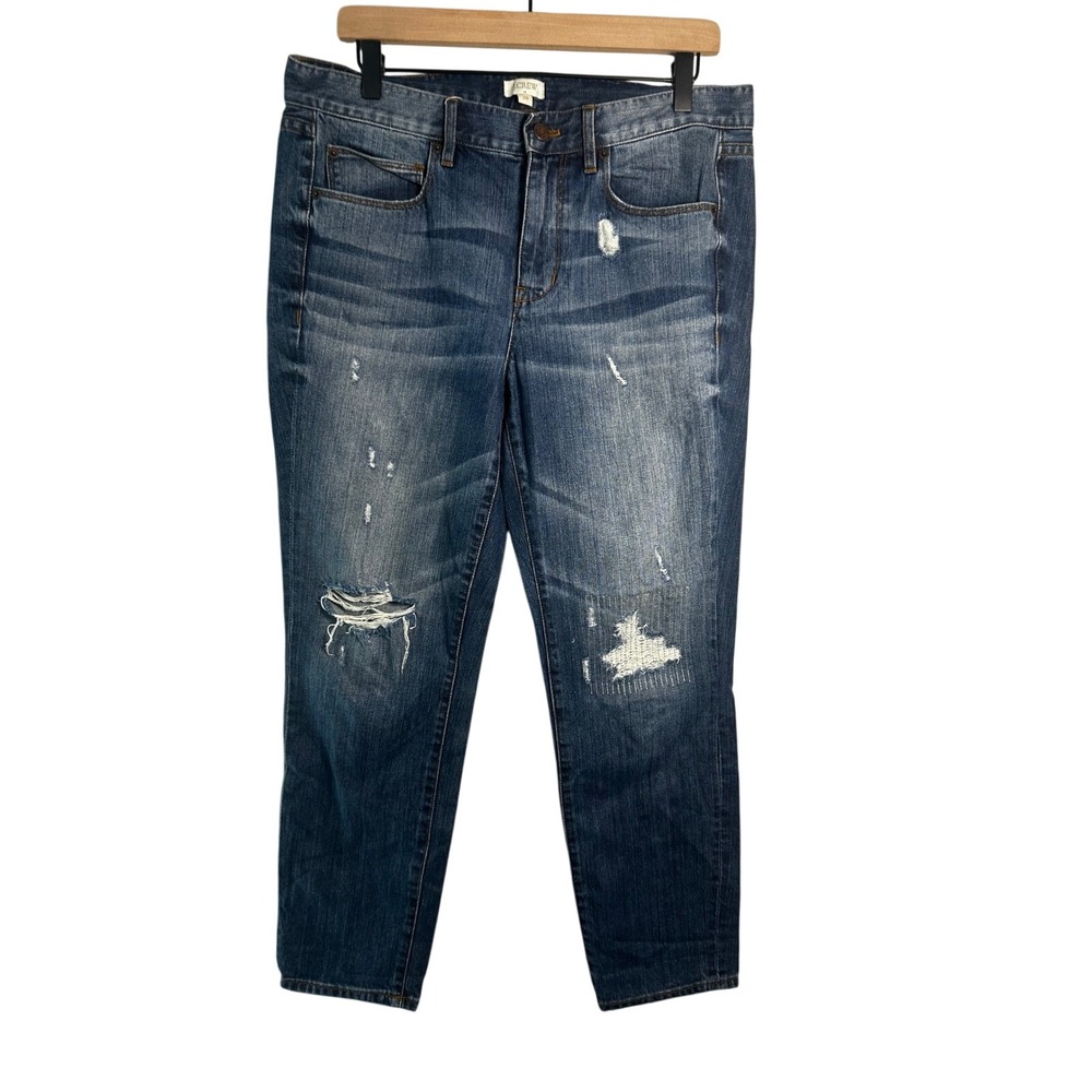 J.Crew Distressed Boyfriend‎ Jeans Medium Wash Ripped Patched C6982 Size 29